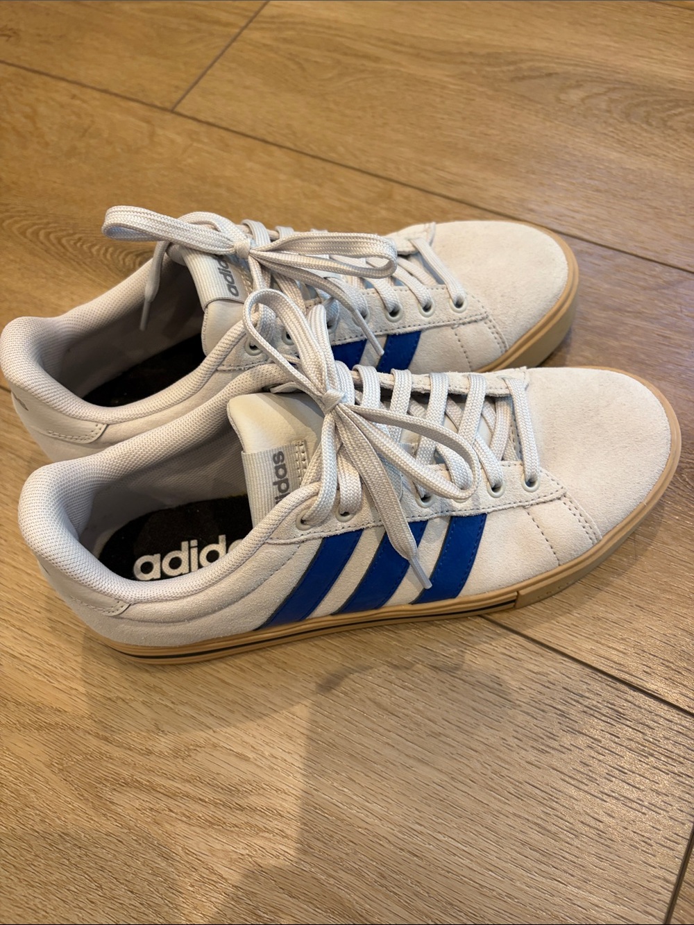 adidas White Suede Sneakers with Blue Three Stripes